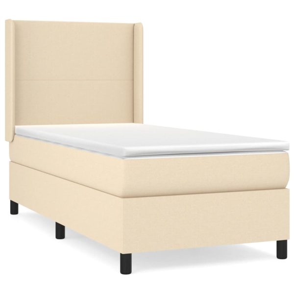Pat box spring cu saltea, crem, 90×190 cm, textil