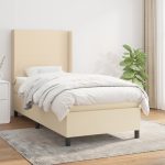 Pat box spring cu saltea, crem, 90×190 cm, textil