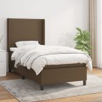 Pat box spring cu saltea, maro închis, 90×200 cm, textil
