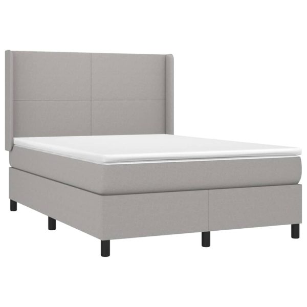 Pat box spring cu saltea, gri deschis, 140×190 cm, textil