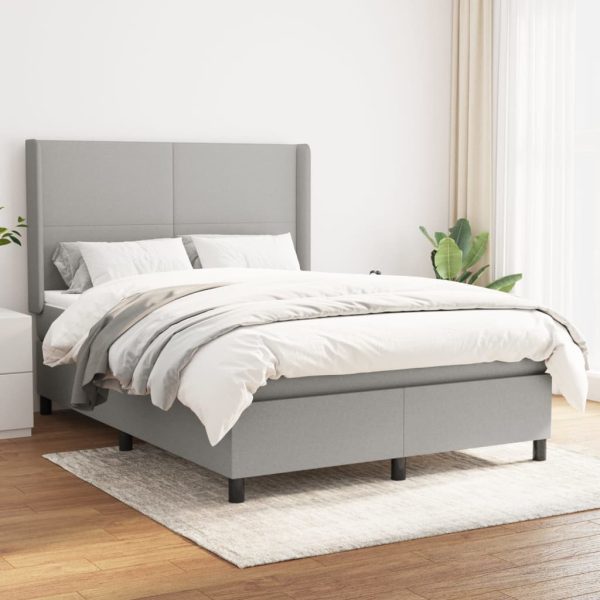 Pat box spring cu saltea, gri deschis, 140×190 cm, textil