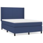 Pat box spring cu saltea, albastru, 140×200 cm, textil