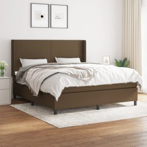 Pat box spring cu saltea, maro închis, 160×200 cm, textil
