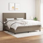 Pat box spring cu saltea, gri taupe, 200×200 cm, textil
