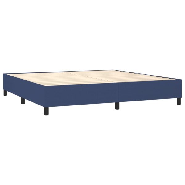 Pat box spring cu saltea, albastru, 200×200 cm, textil