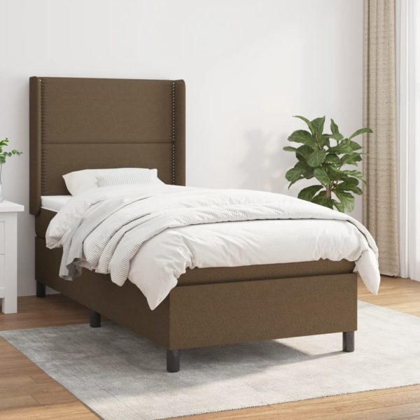 Pat box spring cu saltea, maro închis, 80×200 cm, textil