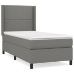 Pat box spring cu saltea, gri închis, 90×200 cm, textil