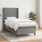 Pat box spring cu saltea, gri închis, 90×200 cm, textil