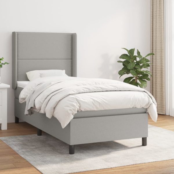 Pat box spring cu saltea, gri deschis, 100×200 cm, textil