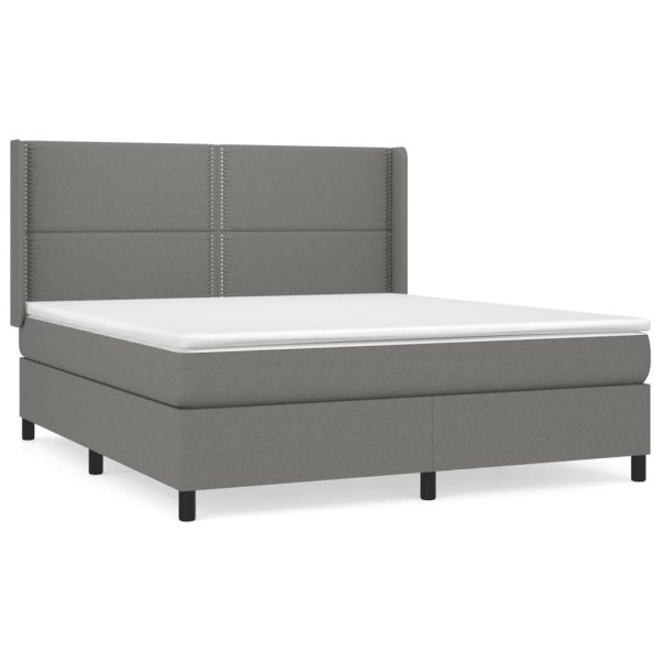 Pat continental cu saltea, gri închis, 160×200 cm, țesătură