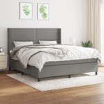 Pat continental cu saltea, gri închis, 160×200 cm, țesătură