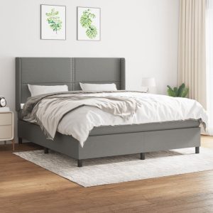 Pat continental cu saltea, gri închis, 160×200 cm, țesătură