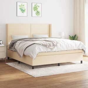 Pat continental cu saltea, crem, 180×200 cm, textil