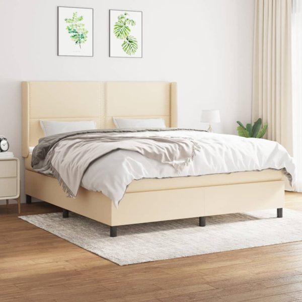 Pat continental cu saltea, crem, 180×200 cm, textil