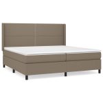 Pat box spring cu saltea, gri taupe, 200×200 cm, textil