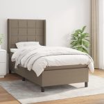 Pat box spring cu saltea, gri taupe, 90×190 cm, textil