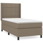 Pat box spring cu saltea, gri taupe, 90×200 cm, textil