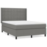 Pat box spring cu saltea, gri închis, 140×190 cm, textil