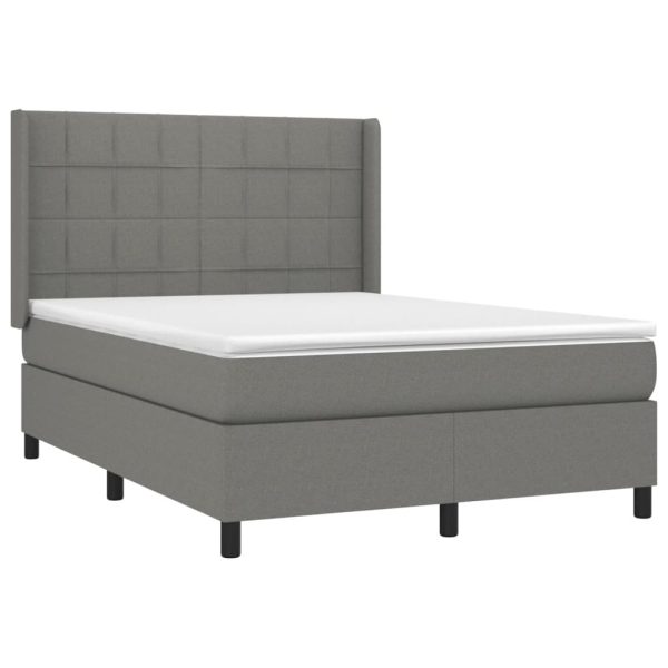 Pat box spring cu saltea, gri închis, 140×190 cm, textil