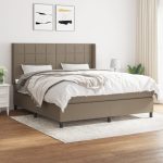 Pat box spring cu saltea, gri taupe, 160×200 cm material textil