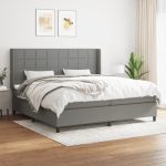 Pat box spring cu saltea, gri închis, 200×200 cm, textil