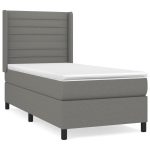 Pat box spring cu saltea, gri închis, 80×200 cm, textil
