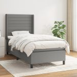 Pat box spring cu saltea, gri închis, 80×200 cm, textil