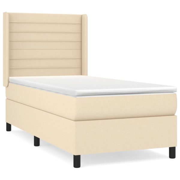 Pat box spring cu saltea, crem, 80×200 cm, textil