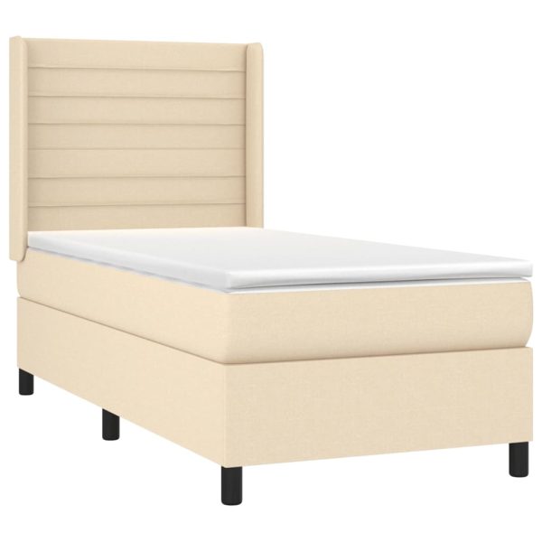 Pat box spring cu saltea, crem, 80×200 cm, textil