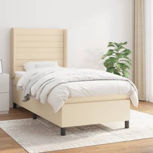 Pat box spring cu saltea, crem, 80×200 cm, textil