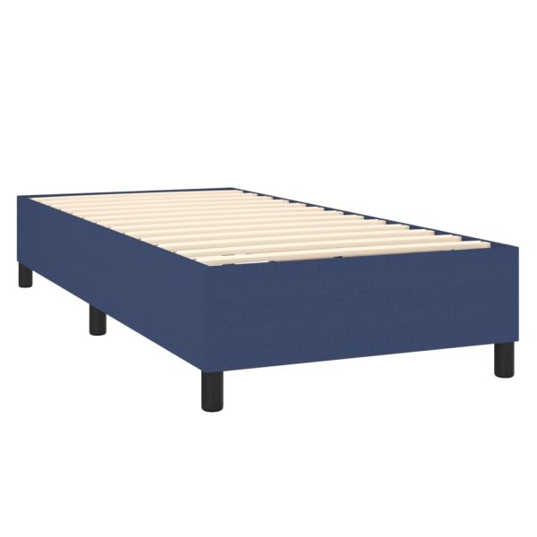 Pat box spring cu saltea, albastru, 90×190 cm, textil