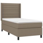 Pat box spring cu saltea, gri taupe, 90×200 cm, textil
