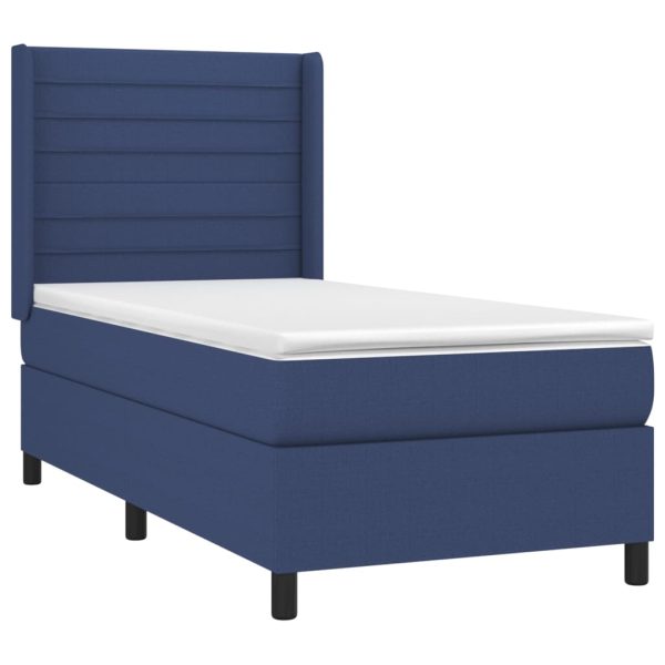 Pat box spring cu saltea, albastru, 90×200 cm, textil