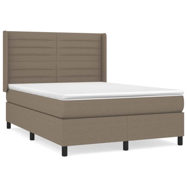 Pat box spring cu saltea, gri taupe, 140×200 cm, textil