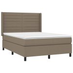 Pat box spring cu saltea, gri taupe, 140×200 cm, textil