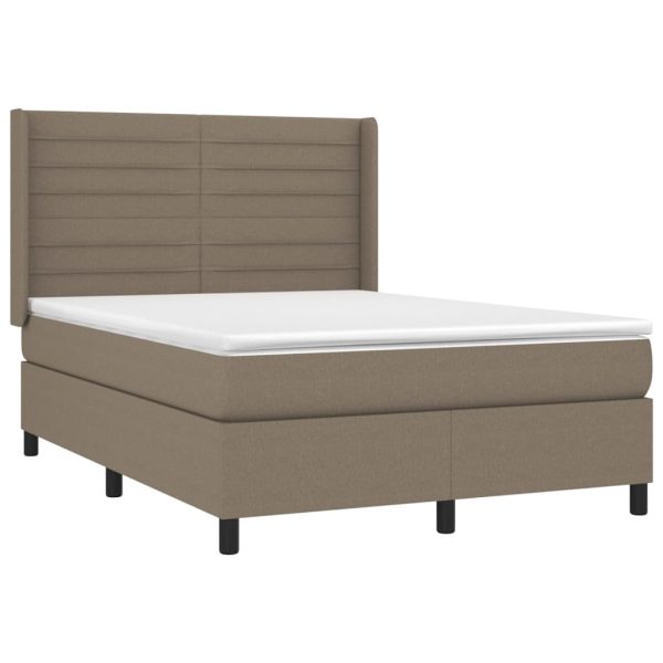 Pat box spring cu saltea, gri taupe, 140×200 cm, textil