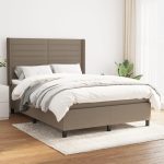 Pat box spring cu saltea, gri taupe, 140×200 cm, textil