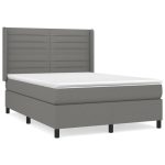 Pat box spring cu saltea, gri închis, 140×200 cm, textil