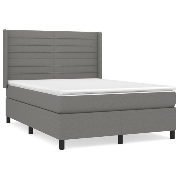 Pat box spring cu saltea, gri închis, 140×200 cm, textil