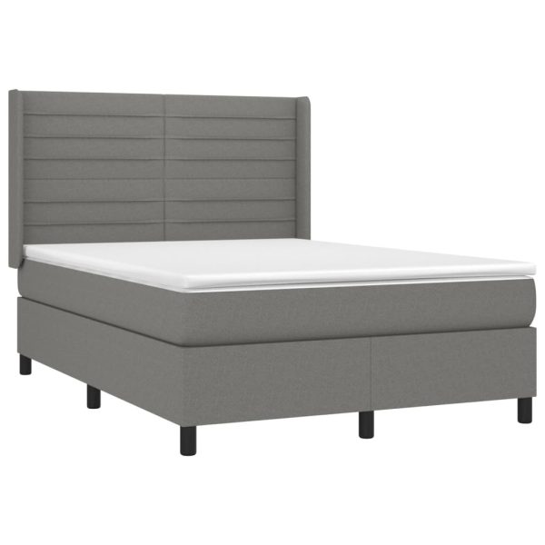 Pat box spring cu saltea, gri închis, 140×200 cm, textil