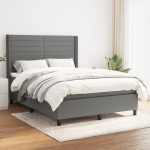 Pat box spring cu saltea, gri închis, 140×200 cm, textil