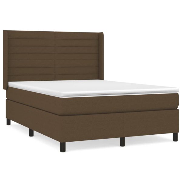 Pat continental cu saltea, maro închis, 140×200 cm, textil