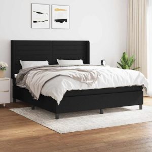 Pat box spring cu saltea, negru, 160×200 cm, textil