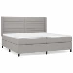 Pat box spring cu saltea, gri deschis, 200×200 cm, textil