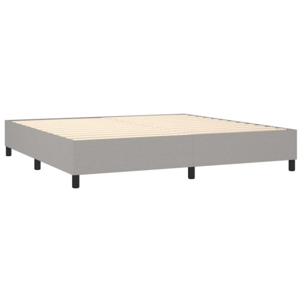 Pat box spring cu saltea, gri deschis, 200×200 cm, textil