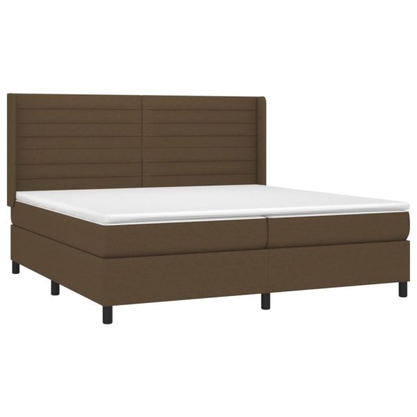 Pat box spring cu saltea, maro închis, 200×200 cm, textil