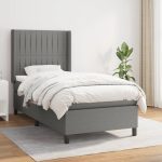 Pat box spring cu saltea, gri închis, 90×190 cm, textil