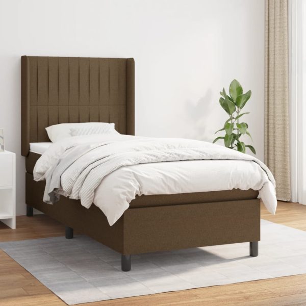 Pat box spring cu saltea, maro închis, 90×190 cm, textil