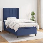 Pat box spring cu saltea, albastru, 100×200 cm, textil