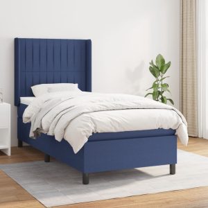Pat box spring cu saltea, albastru, 100×200 cm, textil